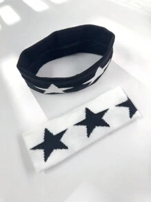 1 件/2 件男女通用针织刺绣月亮和星星图案时尚运动头带，吸汗头巾，街头潮流发饰头巾头带吸汗带，发带 - 彩色 - 查看 5