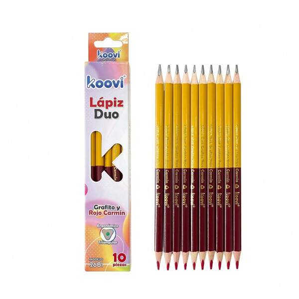 koovi group LAPIZ DUO, BICOLOR, ROJO CARMIN CAJA CON 10 PIEZAS ALTA CALIDAD KOOVI