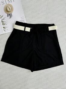 Linen Shorts With Belt - màu đen - Xem 1