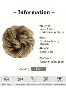 黑色、棕色、金色凌乱发髻假发片 - 自然波浪卷发发髻，蓬松盘发接发，卷曲波浪马尾合成假发，配有弹力发带，适合女性和女孩日常、派对、婚礼和轻松造型 - 彩色 - 查看 4