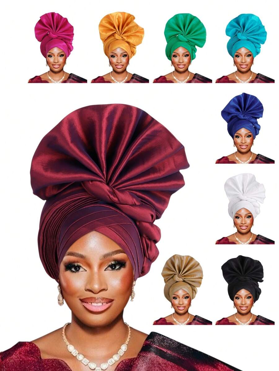 Nigerian Women's Hat Aso Oke Handmade Folding Fan Layered African Hat Topper Cap, Auto Gel Headwear, Suitable For Weddings, Parties, And Other Festivals, Adjustable Sleep Bonnet