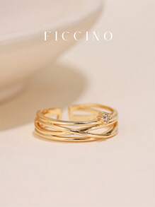 FICCINO Creative Planetary Orbit Plated Gold Cubic Zirconia Adjustable Open Ring, Personalized Daily Jewelry, Suitable For Parties, Holidays, Anniversaries, Comes With Jewelry Box - 893r - View 2