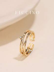 FICCINO Creative Planetary Orbit Plated Gold Cubic Zirconia Adjustable Open Ring, Personalized Daily Jewelry, Suitable For Parties, Holidays, Anniversaries, Comes With Jewelry Box - 893r - View 5