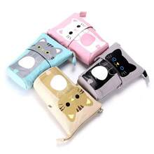 1 件伸缩笔袋立式笔筒可爱铅笔袋立式笔袋卡通铅笔/钢笔收纳盒帆布+PU文具收纳化妆包带拉链封口学校用品，返校（粉色、蓝色、灰色、卡其色），铅笔盒，铅笔袋，书包