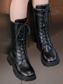 Bottes hautes zippées de couleur unie à la mode pour filles, bottes montantes antidérapantes pour l'automne et l'hiver, chaussures pour enfants