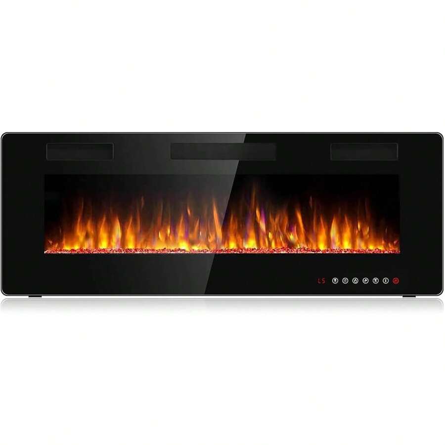 Ultra-Thin Silence Linear Electric Fireplace, Recessed Wall Mounted Fireplace, Fit For 2 X 4 And 2 X 6 Stud, 12 Adjustable Flame Color & Speed,Touch Screen Remote,Halloween Decor - Xem 1