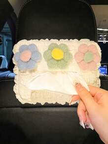 1pc Car Mounted Tissue Box Hanging Style Creative Cute Car Interior Seat Back Drawstring Box Women's Car Armrest Box Napkin Paper Bag - one-size - View 4