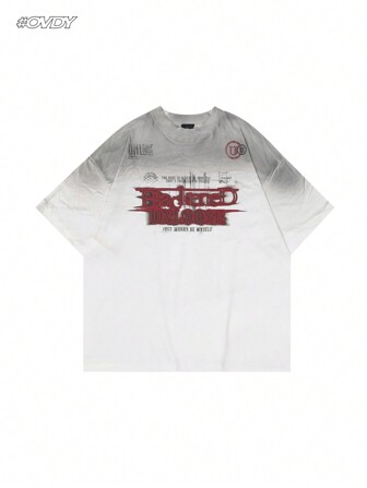 T-shirt décontracté ample à col rond avec slogan imprimé, peint à la main pour homme, pour l'été