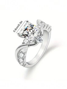 1 件奢华 S925 纯银方晶锆石皇冠设计戒指 - 适合时尚男女、浪漫求婚、欢乐订婚、优雅婚礼、精致庆典、难忘生日、特别周年纪念日、充满爱意的情人节、圣诞快乐 - 銀色 - 查看 4