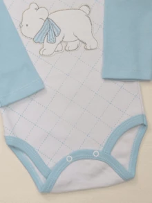 2-Piece Set Baby Boy Clothes Embroidered Long Sleeve Bodysuit And Turn-Up Pants 0 To 9 Months - Màu xanh nhạt - Xem 4