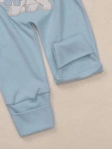 2-Piece Set Baby Boy Clothes Embroidered Long Sleeve Bodysuit And Turn-Up Pants 0 To 9 Months - Màu xanh nhạt - Xem 6