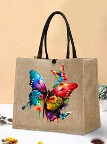 1 件蝴蝶图案手提袋、购物袋、大容量手提袋、简易沙滩购物袋、可重复使用的杂货储物袋、度假袋、多功能手提袋、送给妈妈、朋友、阿姨的最佳礼物、时尚蝴蝶包