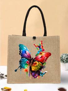 1 件蝴蝶图案手提袋、购物袋、大容量手提袋、简易沙滩购物袋、可重复使用的杂货储物袋、度假袋、多功能手提袋、送给妈妈、朋友、阿姨的最佳礼物、时尚蝴蝶包