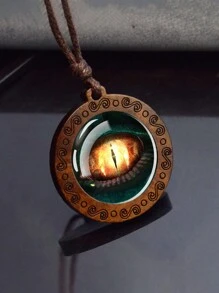 1PC Evil Eye Glass Necklace Dragon Eye Art Picture Glass Wood Pendant Necklace - style - View 12