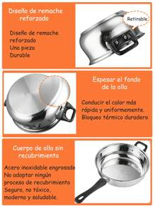 Batería De Cocina Ollas Acero Inoxidable Tapa Cacerola 6pcs - Plateado - Ver 7