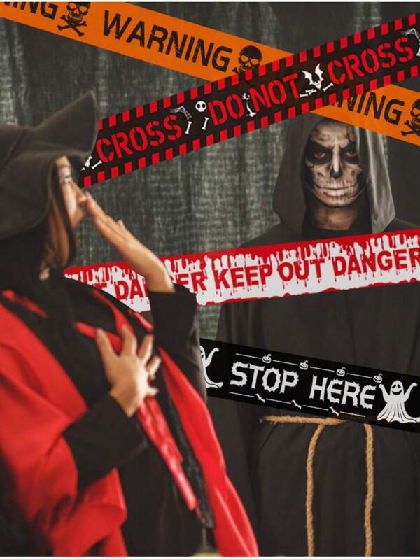 1/5pcs Warning Tape, Colorful Scary Plastic Barrier Tape, Creepy Halloween Outdoor Yard Party Decoration