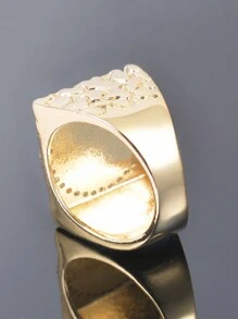 1pc 14k Golden Plated Imitation Gold Copper Ring,50 Peso Cubic Zirconia Mexican Commemorative Coin Ring,Golden Nugget Ring Men's Holiday Gift For Men - Yellow Gold - View 6