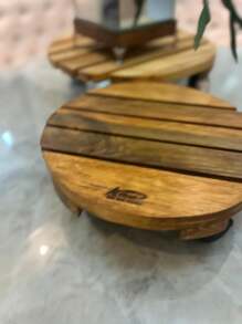 Suporte Para Vaso De Plantas Redondo Pinus Suporte 25 cm VERNIZ Jardim Suculentas Carrinho - Marrom Claro - Visão 5