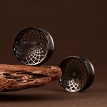 2 PIEZAS Enchufes y túneles para orejas elegantes con patrón de red y calado, hipoalergénicos, de acero inoxidable 316L para perforaciones corporales en orejas estiradas, joyería