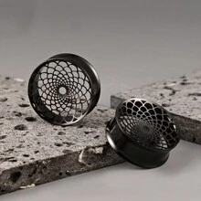 2 PIEZAS Enchufes y túneles para orejas elegantes con patrón de red y calado, hipoalergénicos, de acero inoxidable 316L para perforaciones corporales en orejas estiradas, joyería