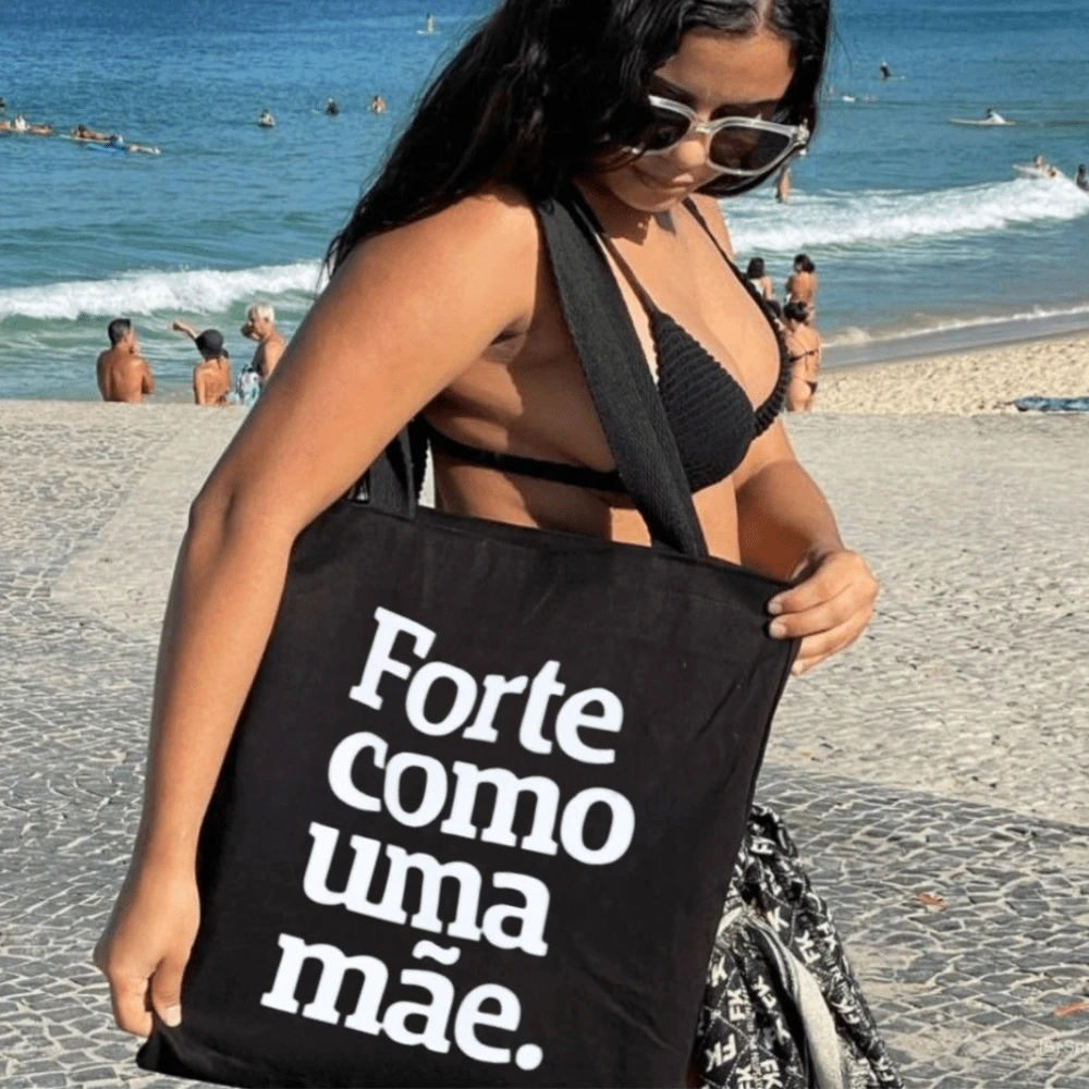 Ecobag Bag 100% Cotton Black Print STRONG LIKE A MOTHER - màu đen - Xem 1