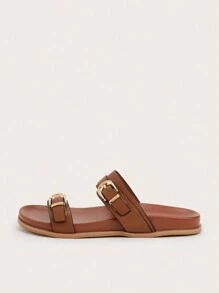 Casual Holiday Brown Metal Strap Flat Sandals