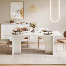 Tribesigns Modern Dining Table For 4-6 People, 63" Large Rectangle Kitchen Table With Arch Design Legs, Cream White Dinner Table Kitchen & Dining Room Decor Home Furniture, White - White - View 3
