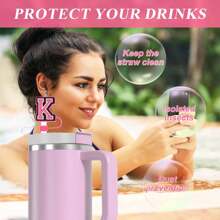 1 件硅胶杯吸管盖，首字母吸管盖，吸管盖 10 毫米/0.4 英寸防尘可重复使用吸管头盖，适用于 40 和 30 盎司玻璃杯、厨房、圣诞礼物、学校用品 - 粉色 - 查看 4