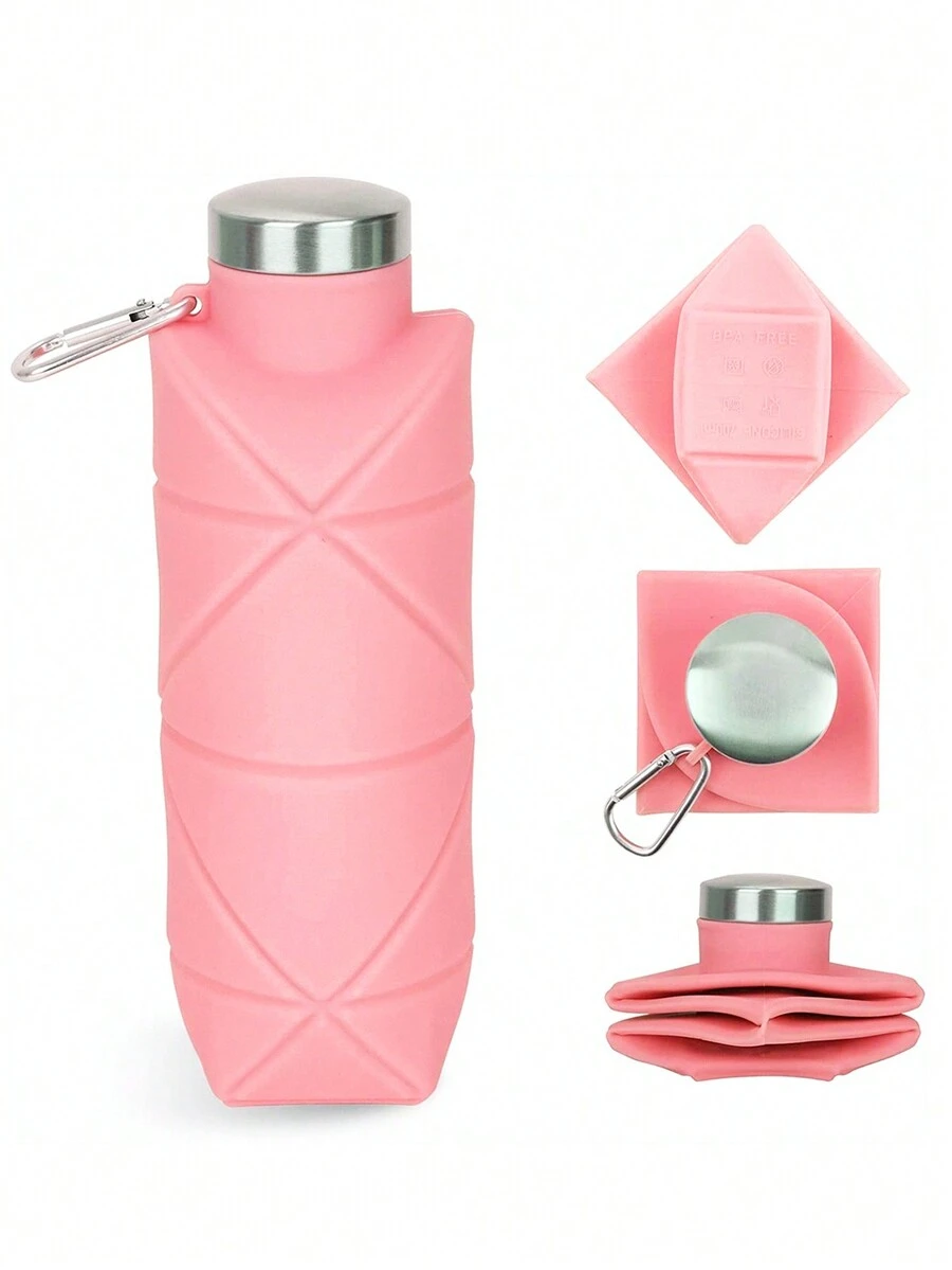 1PC 700ml High Temperature Portable  Foldable Square Silicone Water Cup, Easy To Store, Running, Cycling, Outdoor Sports Kettle, Spring And Summer Sports - Baby Pink - View 1