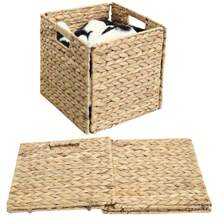1/2pcs Foldable Handwoven Water Hyacinth Storage Baskets For Shelves, Woven Baskets For Storage, Baskets For Organizing, Wicker Storage Basket, Seagrass Storage Baskets, Organization Baskets - Natural Color - View 4