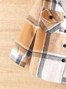 Young Boy Fashionable Long Sleeve Hooded Plaid Cardigan Casual Checkered Knit Shirt - Camel - View 3