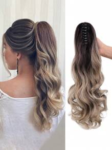 Claw Clip Ponytail Extension 22" Clip In Wavy Ponytail Hair Extensions Long Pony Tails For Women Extensions Dark Brown Wave Hairpiece - Multicolor - View 13