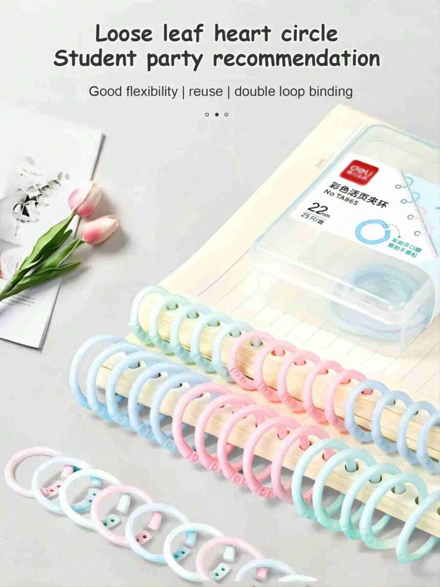 1 Box 22mm Multi-Ring Binder Clips, Colorful Loose Leaf Rings, Detachable Puncher, Student File Binding Clips, 25pcs/Box Diary Planner Disc Rings - Multicolor - View 1