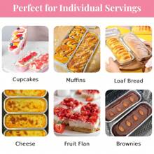 10/50 件迷你面包烤盘，带盖和勺子（6.8 盎司/200 毫升）迷你蛋糕盘，一次性矩形铝箔烤盘罐头容器 - 纸杯蛋糕容器包装纸芝士蛋糕焦糖布丁小模子