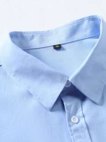 Men's Long Sleeve Solid Color Oxford Button-Up Shirt - Blue - View 4