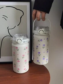 1pc 1000ml Tulip Series Large Capacity Handheld Double-Wall Insulated Tumbler, Keeps Hot/Cold, Water Bottle, Travel Mug, Flat Bottom Cup, Vacuum Flask, Back To School, Holiday Gift, Birthday Present (No Straw) Back To School