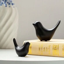 2 piezas de figuras de pájaro abstractas cerámicas minimalistas nórdicas, adornos de decoración del hogar, regalos para inauguración de la casa/cumpleaños/graduación, de vuelta a la escuela/Día de San Valentín/Halloween/Navidad - Negro - Ver 13