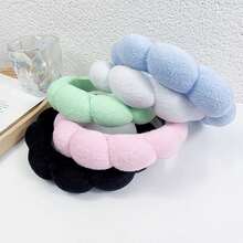 2入組女士水療頭帶，用於洗臉，海綿，化妝，護膚頭帶，以太紡泡泡軟質頭帶，為女性準備的鬆軟頭髮帶，豐滿墊裝頭飾，防滑厚髮髻，可愛 - 彩色 - 查看 9