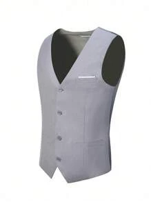 Furuyal Men's Suit, Gentleman's Minimalist Slim-Fit Single-Breasted 3 PiecesSet, Including Jacket, Vest And Pants, Suitable For Weddings, Parties, Galas And Other Occasions To Showcase Gentlemanly Style, Light Gray, Size XS-XXXL - Light Grey - View 6