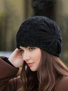 1pc Handmade Crochet Big Floral Hollow-Out Retro Elegant Knit Hat Winter Fall
