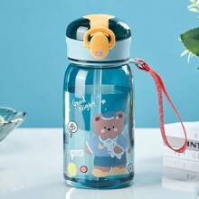 1pc 400ml Cartoon Bear Design Water Cup With Straw, Spill-Proof Portable Cup With Lid, Handle, Tea Strainer, For Easy Carrying And Fruit/Tea Separation
