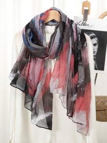 1pc Balinese Style Printed Shawl, Thin Scarf With Graffiti Design - A - View 6