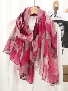 1pc Balinese Style Printed Shawl, Thin Scarf With Graffiti Design - A - View 5