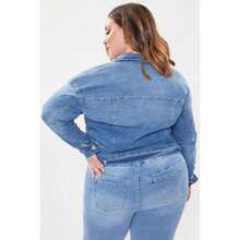 Women's Plus Size Drop Shoulder Boyfriend Denim Jacket - M Medium Blue Rips - View 3