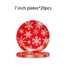 94pcs/Set Red Snowflake Christmas Themed Party Tableware Set, Including 9inch/7inch Paper Plates, Dessert Plates, Paper Cups, Napkins And Banner, Merry Christmas,