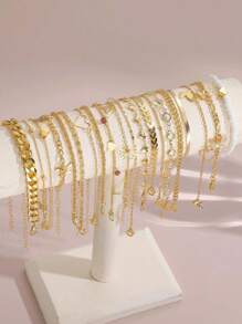 14 件套波西米亚海滩风格海洋主题心形、蝴蝶、贝壳、飞机吊饰金色脚链套装，夏季海滩度假、派对、日常穿着 - set6 - 查看 2