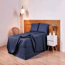 Luxury Queen Size Bed Sheet Set 03 Pieces 400 Thread Count Soft Touch Toothpick Stitch - Màu xanh lam - Xem 2