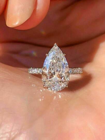 Ellevyn 1 件奢华水晶水滴设计戒指，女士订婚/结婚戒指，派对珠宝礼物