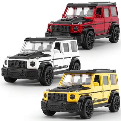 SUV，锌合金车身材质，压铸金属模型，仿真模型。可打开5个车门，可打开前引擎盖和后备箱，并可打开天窗。做工精湛，材质扎实，适合收藏，也适合用作生日礼物、桌面摆件、车内装饰、节日礼物。车辆、汽车玩具、车内用品、白色轿车、返校节