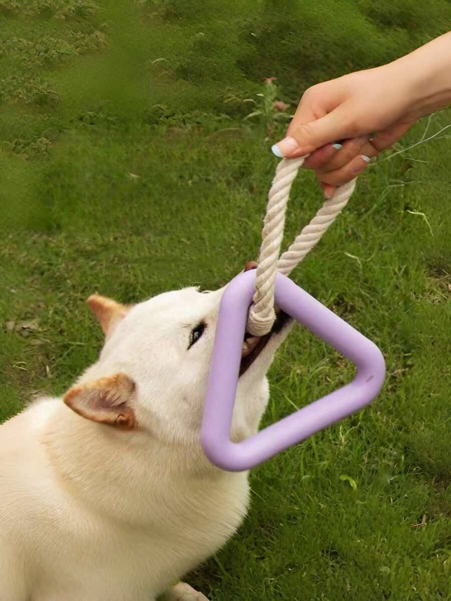 1pc Rubber Chew Toy With Rope For Dogs, Interactive Tug Of War Toy - Purple - View 1